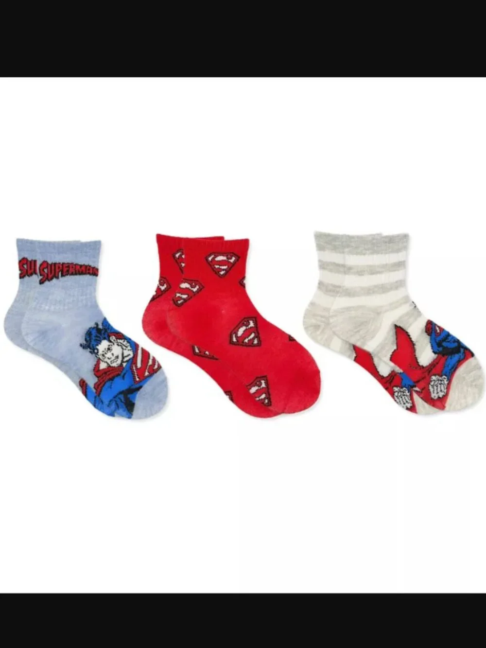 NWT Bundle of 2 Boys' Warner Bros. Crew Superman Socks 3 pack - M/L (sizes 3-10)